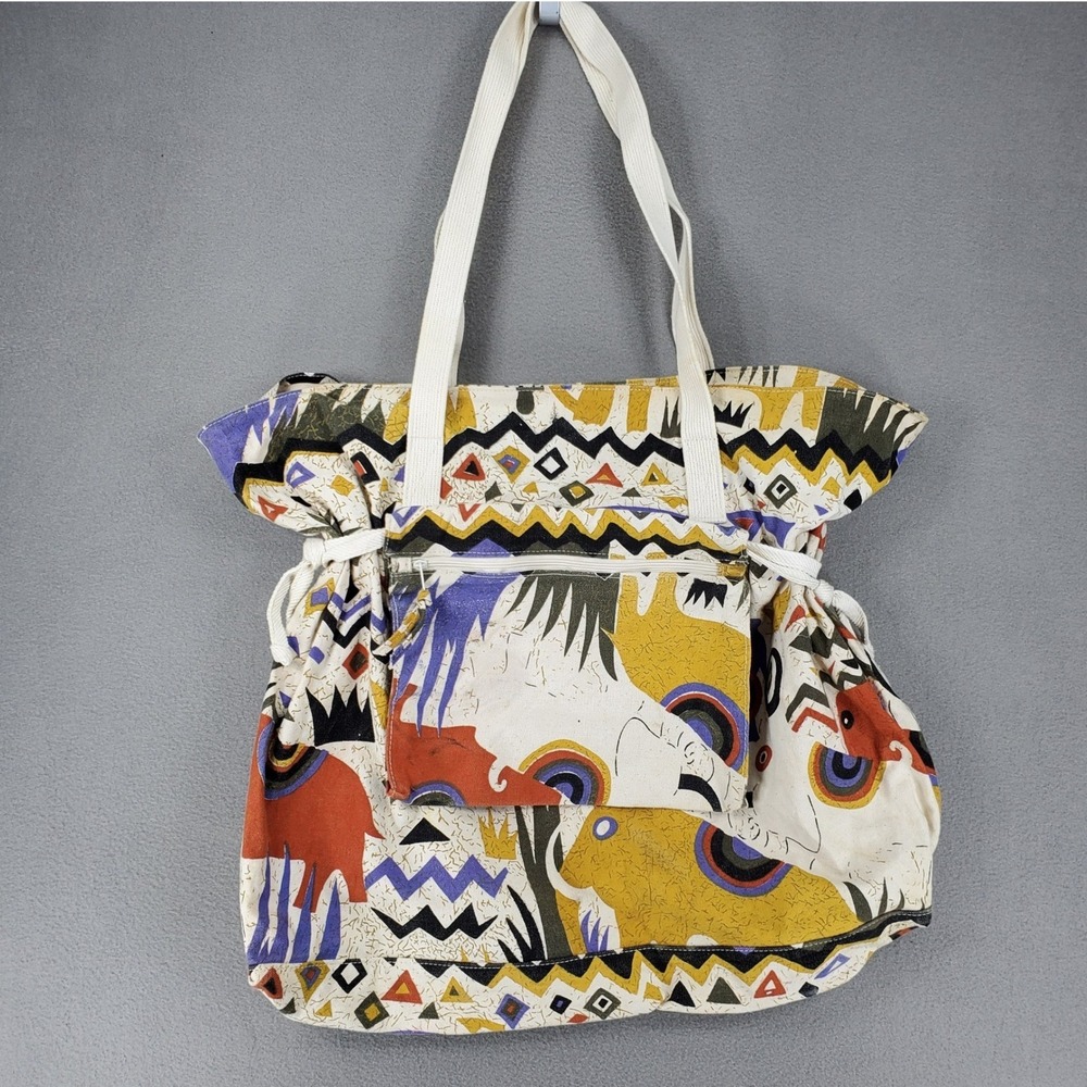 Tribal Canvas Tote Bag Multicolor Abstract Geometric‎ Boho Large VTG Safari